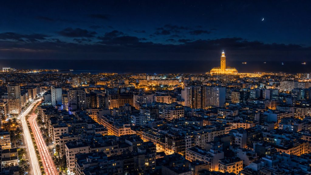 Vue aérienne de Casablanca de nuit
