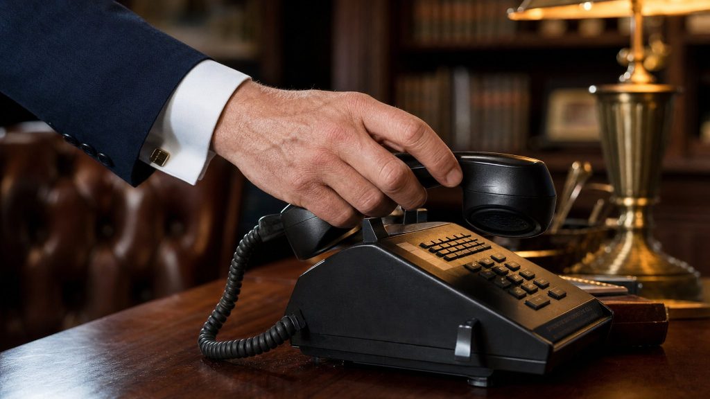 Main décrochant le téléphone du cabinet